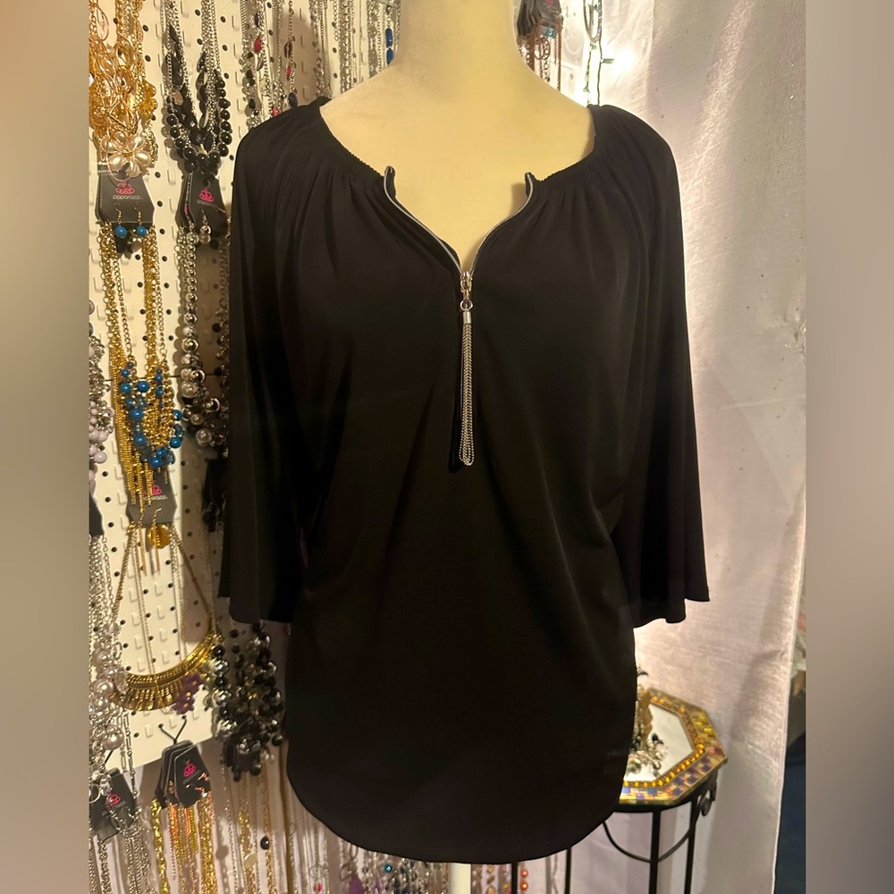 🎃3 for $15🎃Ladies Black Half-Zip Blouse Plus Size 0X